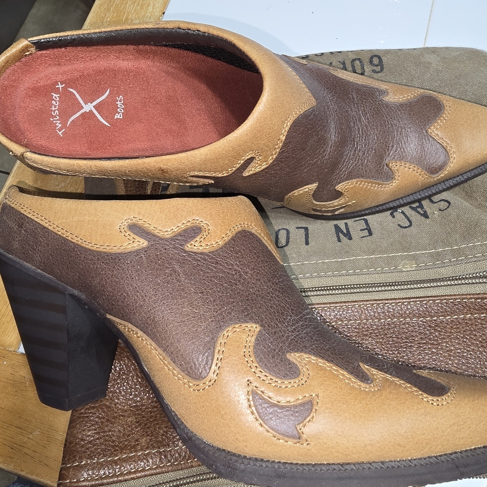 Twisted X Brown and Tan Cowboy Boots with Flame Design